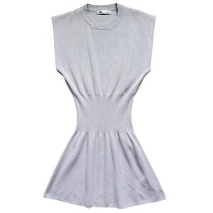 Zara Ribbed Knit Fit & Flare Mini Dress Gray Taupe Size Medium EUC